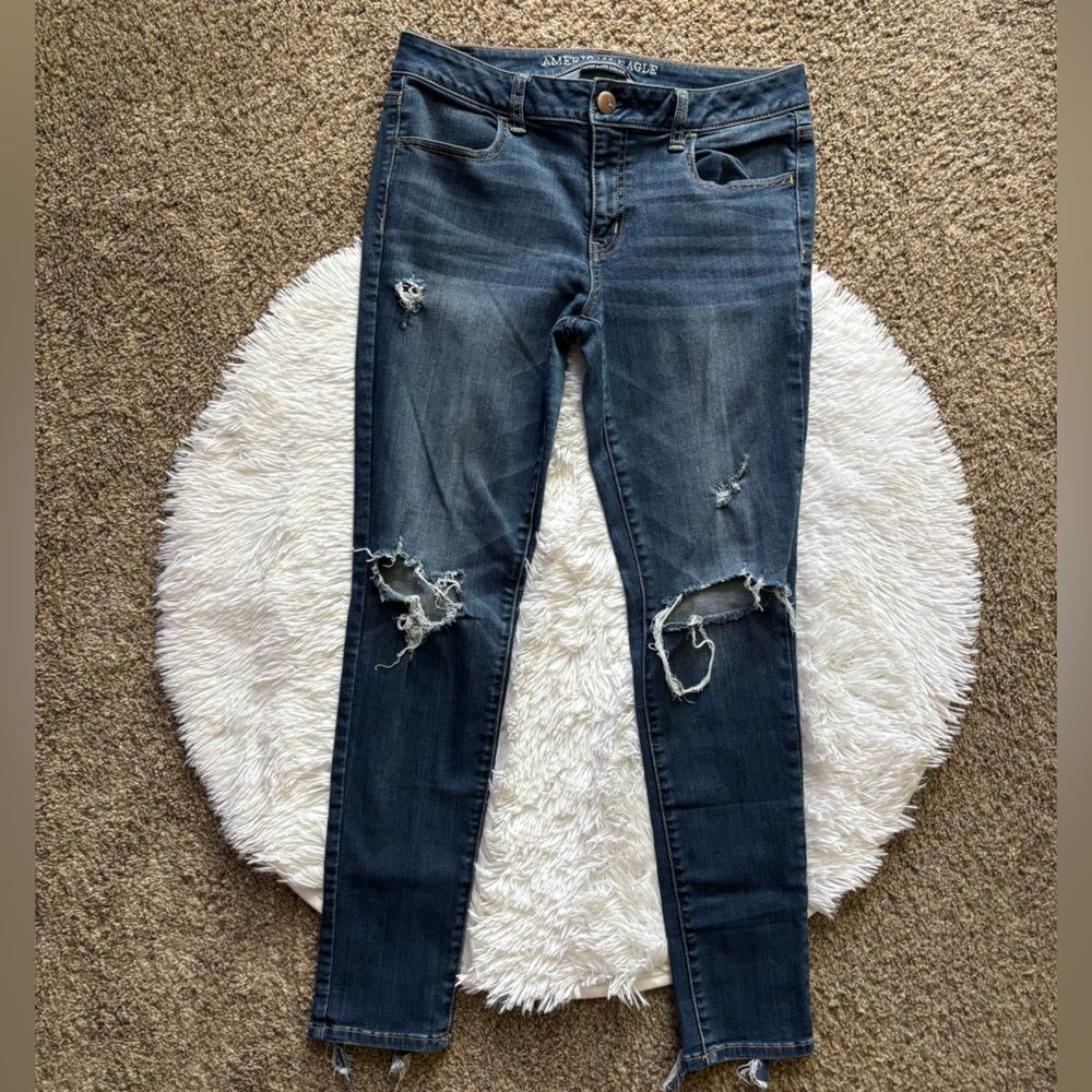 American Eagle Jegging Jeans Super Super Stretch‎ Distressed Womens Size 10